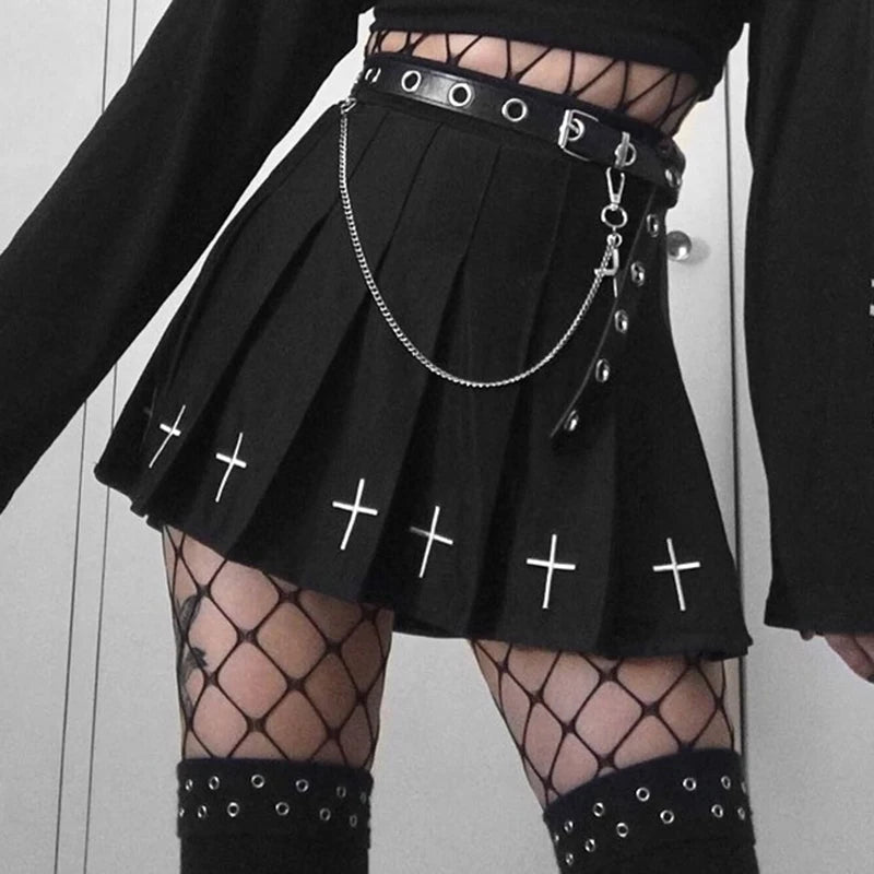 Goth Dark Mall Gothic Aesthetic Velvet Pleated Mini Skirts Women Vintage Harajuku Emo Alt Clothes High Waist Lace Ruffles Skirt