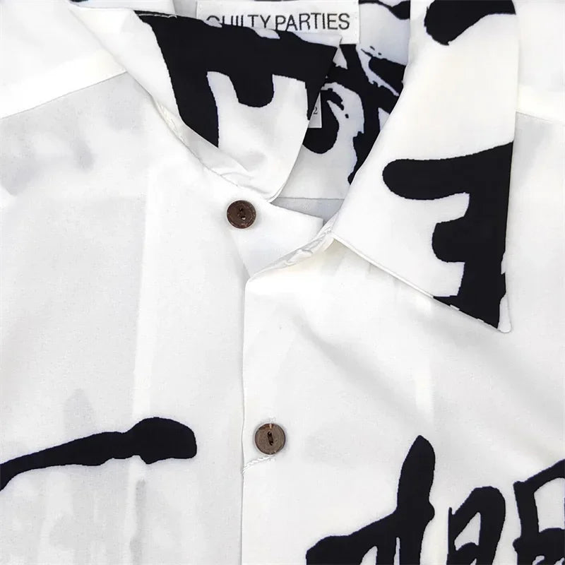 Summer Blue Letters Embroidery WACKO MARIA Shirts Men Women Graphics Print Hawaiian Short Sleeve Tee Casual Fashion Beach Shirt