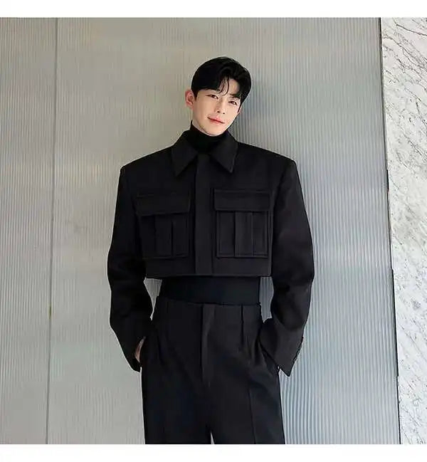 LUZHEN New Stylish Men's High Street Short Jacket Original Big Pocket Solid Color Elegant 2025 Spring Casual Trendy Coat Fbf31d