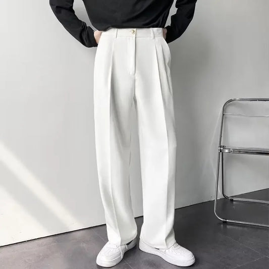 White Loose-fit Straight-leg Trousers For Men Autumn Casual Pants Suitable For Casual Occasions No Ironing Required