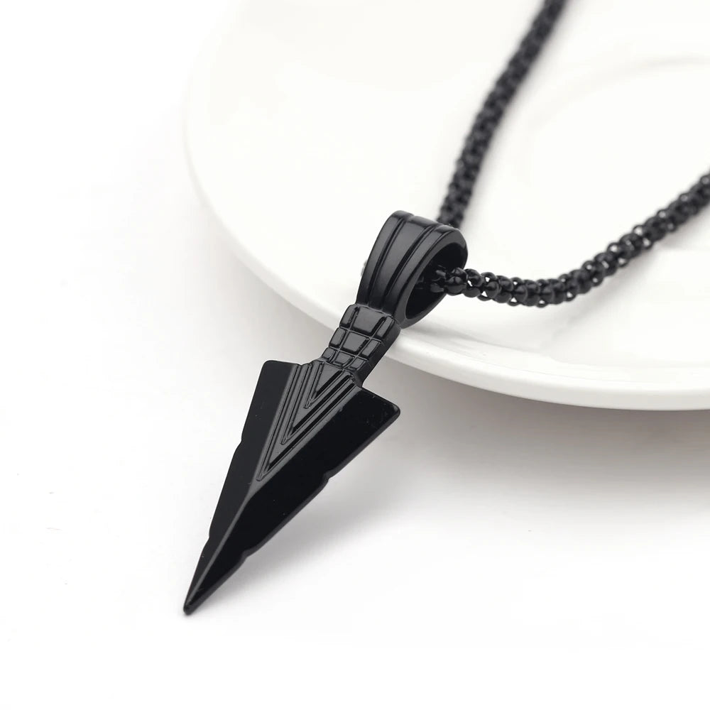 Men Black Long Necklace with Arrow Pendant Jewelry Chain Hip Hop Punk Rock Christmas Halloween Gift Wholesale