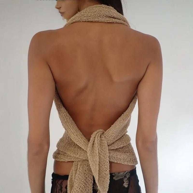 Glitter Knitted One Piece Top Women Fashion Halter Shawl Multi-wear Holiday Cape Beach Tank 2025 Summer Casual Cover Ups