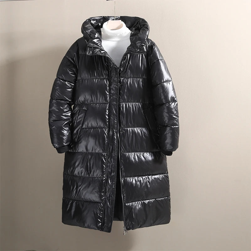 Fashion Black Long Parka Plus Size 3XL Men's Jacket 2023 Hooded Winter Jacket Coat Men Glossy Windproof Warm Outwear Streetwear