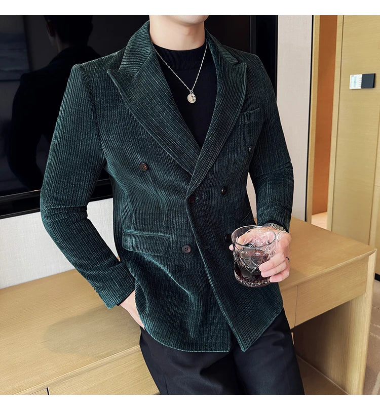 Luxury Velvet Men Blazers Autumn Winter Casual Business Suit Jackets Slim Fit Double-breasted Banquet Party Wedding Dress Jacket