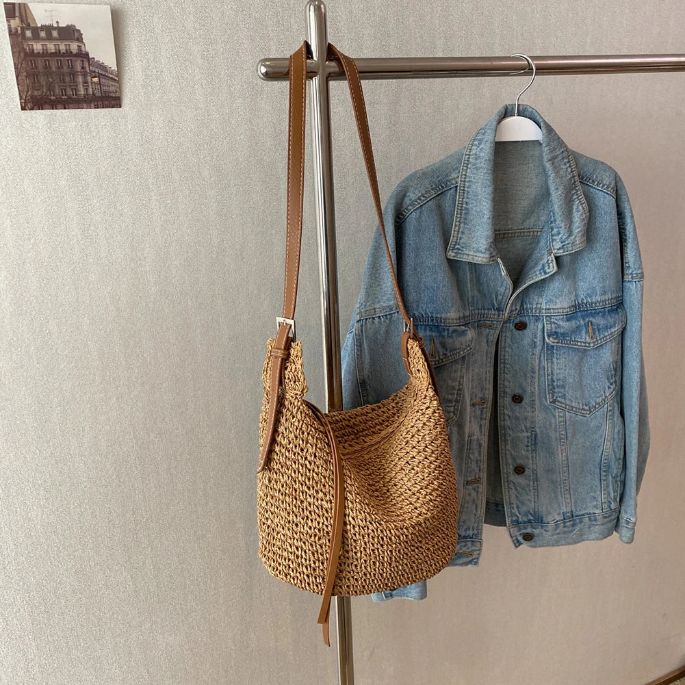Hand-Woven Handbags Handmade Straw Woven Bag Paper Rope Fashion Casual Simple Elegant Strap Adjustable Summer Beach Bag