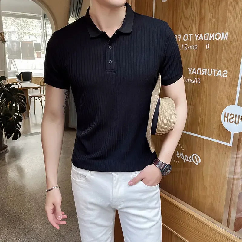 Trendy Men's Half Sleeve Polo Shirt Summer Ice Silk Short Sleeve Casual Lapel Top For Fashionable Men's Wear 2024