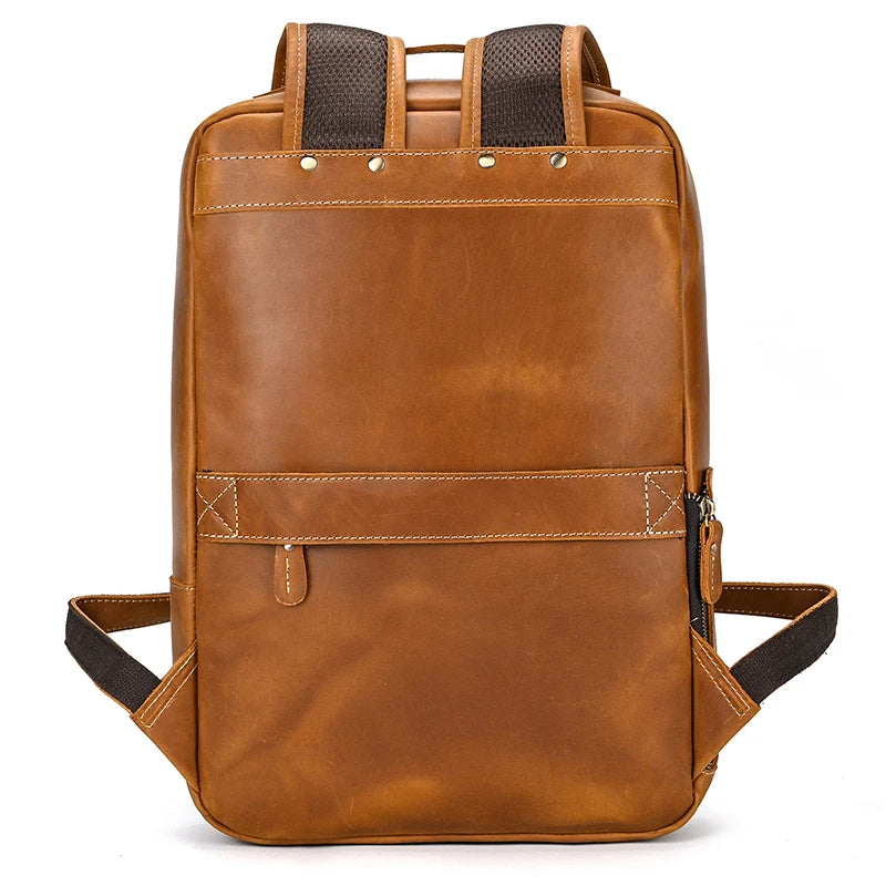 Vintage Travel Backpack leather double zipper bagpack male crazy horse leather backpack handmade leather travel bag men bag