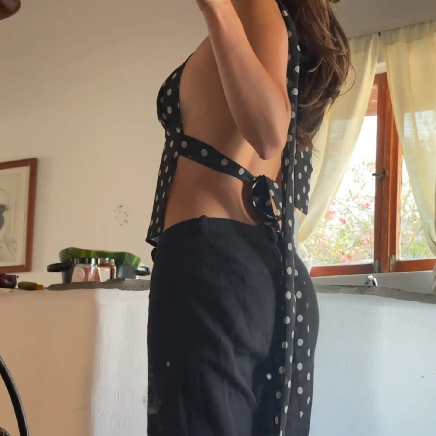 Gaono Women Sexy Camisole Top Sleeveless Backless V-Neck Polka Dot Print Tank Top Y2k Coquette Halter Neck Cami Crop Top