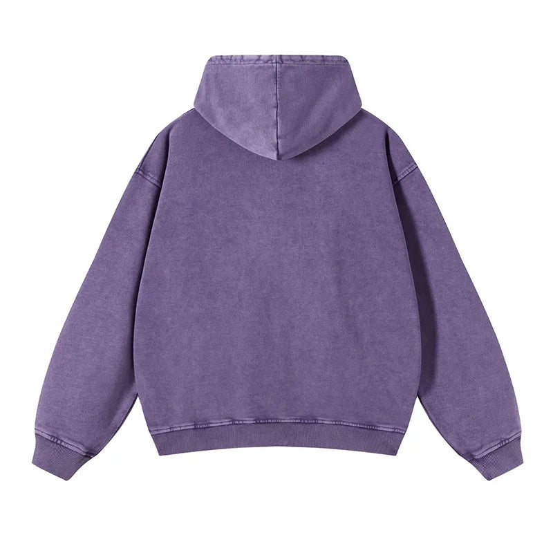 A50 Distressed Thin Hooded Sweatshirt 350g Pure Cotton Hua Cotton Composite Milk Silk Washing Distressed Fashion Sweatshirt