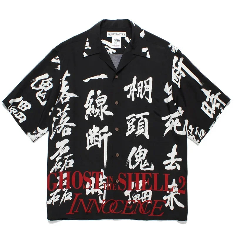 Summer Blue Letters Embroidery WACKO MARIA Shirts Men Women Graphics Print Hawaiian Short Sleeve Tee Casual Fashion Beach Shirt
