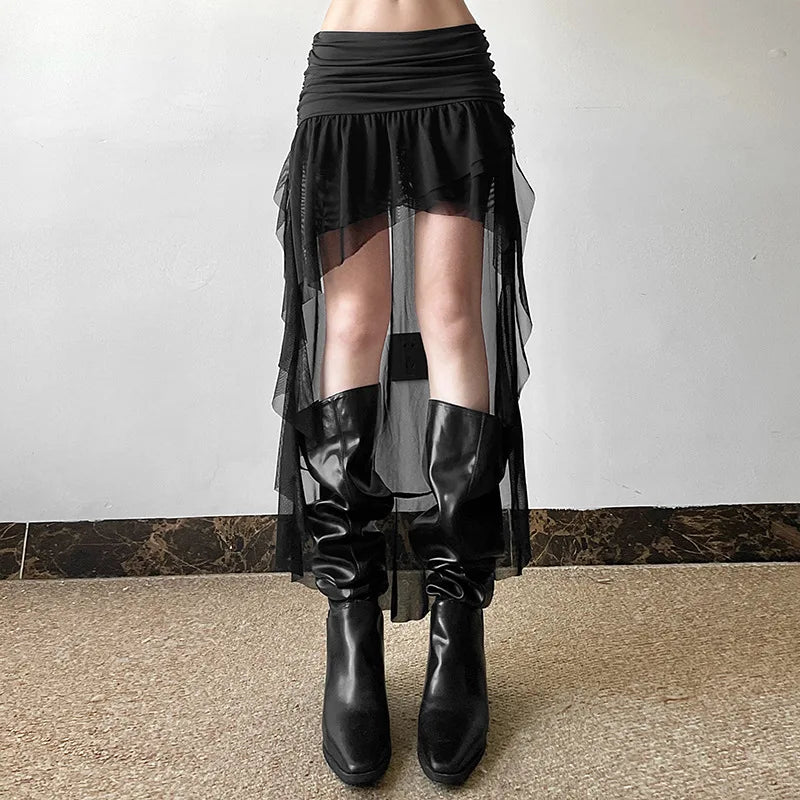2025 New Gothic Mini Skirt Halloween Goth Aesthetic 90s Y2K Party Club Harajuku Streetwear Women's Skirt Black High Waist Skirts