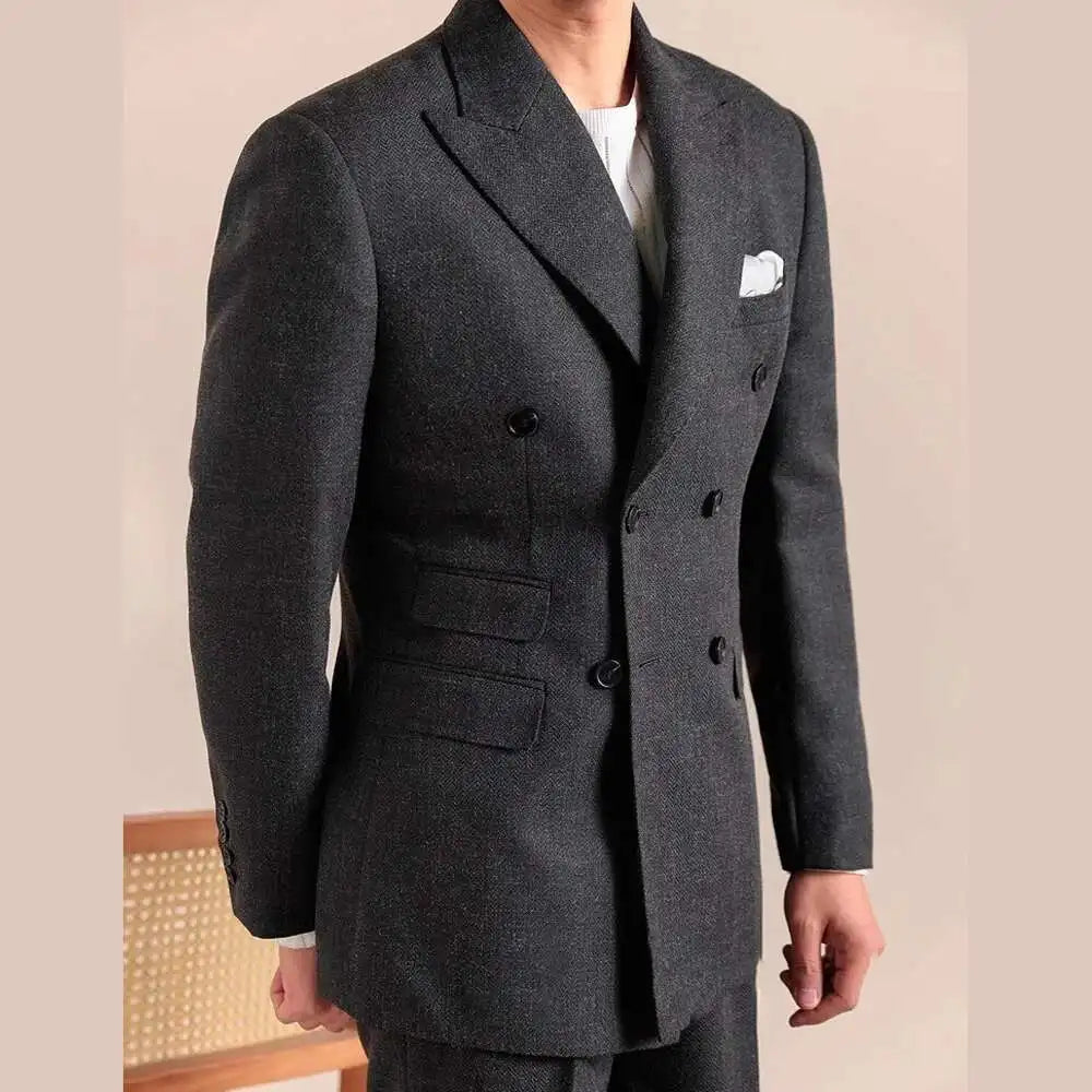 2025 Spring British Style Men Blazers Double Breasted Casual Suit Jacket Wedding Business Coat Social Banquet Tuxedo Costume