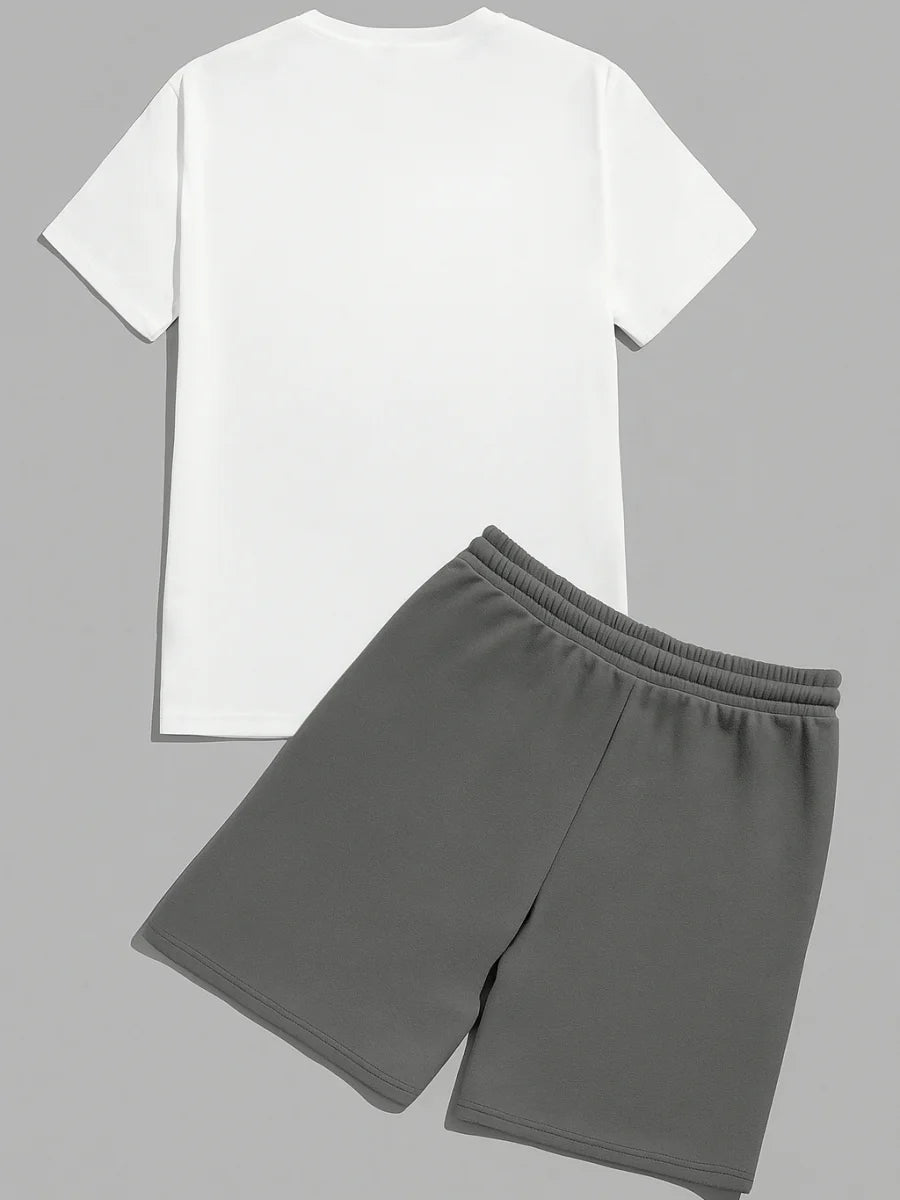 2025 Summer New Men's Creative Cartoon 2d Pattern Short Sleeve Cotton T-Shirt And Drawstring Shorts Two Piece Set Unisex T-Shirt