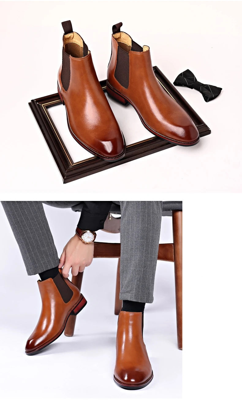 Men's Classic Retro Chelsea Boots Mens Fashion Leather Ankle Boots Men British Style Short Boots High-top Casual Shoes