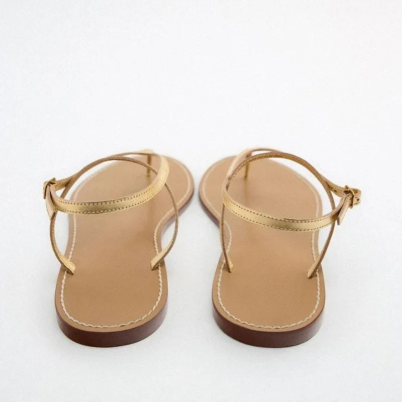 Flat sandals for women's summer 2025 new style with a simple fairy style temperament and a Roman style double toe shoe