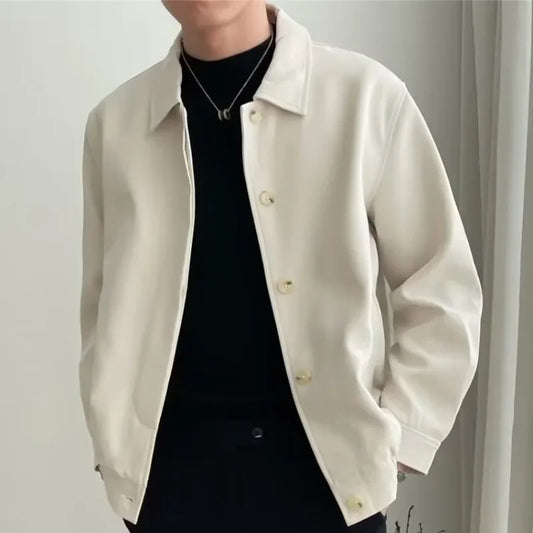 Spring Autumn Men's Casual Versatile Apricot Collar Workwear Jacket Loose Korean Style Trendy Short Shape Outerwear
