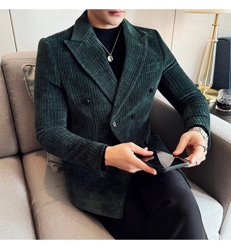 Luxury Velvet Men Blazers Autumn Winter Casual Business Suit Jackets Slim Fit Double-breasted Banquet Party Wedding Dress Jacket