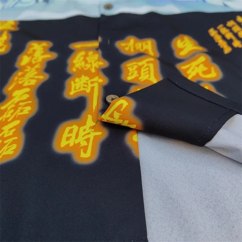 Summer Blue Letters Embroidery WACKO MARIA Shirts Men Women Graphics Print Hawaiian Short Sleeve Tee Casual Fashion Beach Shirt