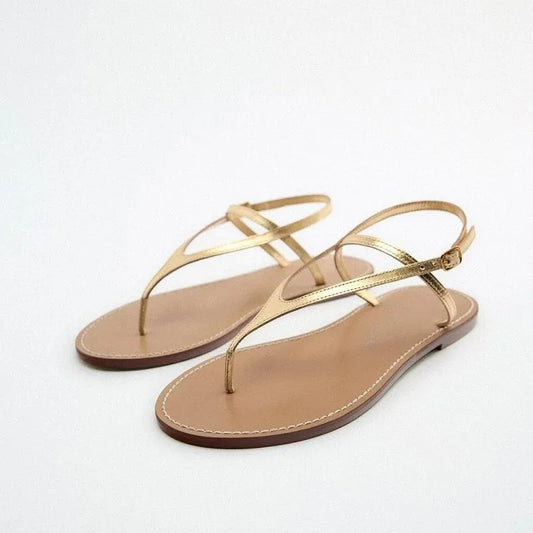 Flat sandals for women's summer 2025 new style with a simple fairy style temperament and a Roman style double toe shoe