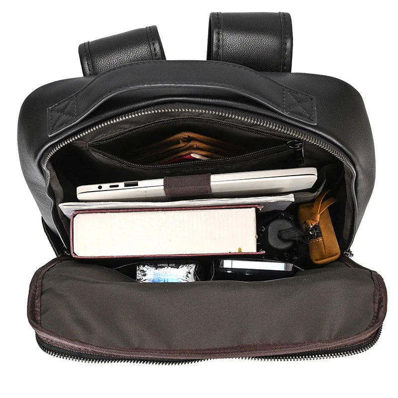 Vintage Travel Backpack leather double zipper bagpack male crazy horse leather backpack handmade leather travel bag men bag