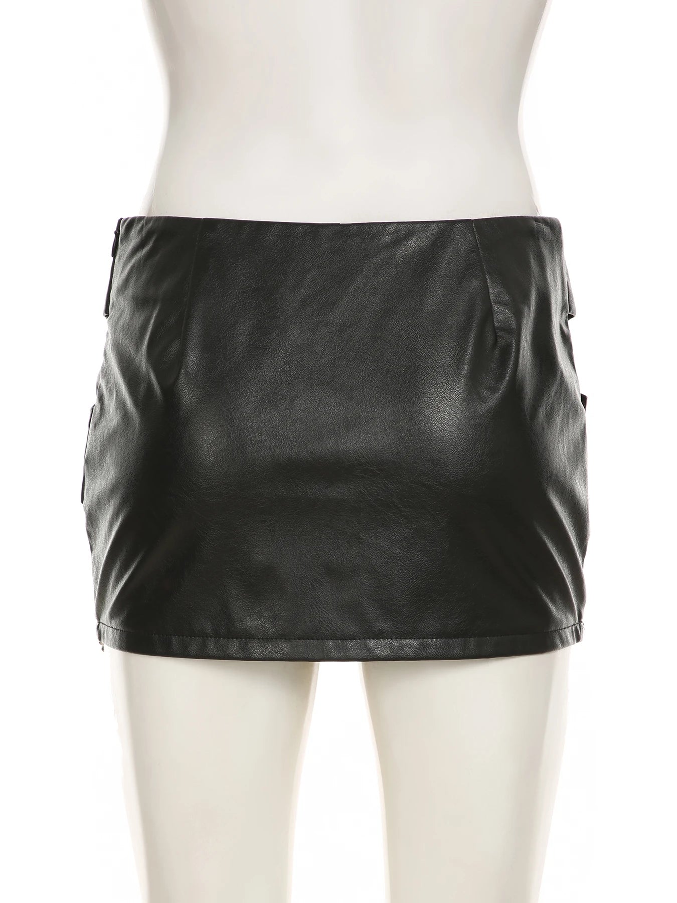 IAMSURE Dark Pu Leather Bodycon Skirt Sexy Slim Low-Waisted Super Mini Skirts Women 2024 Summer Fashion Streetwear Punk Style