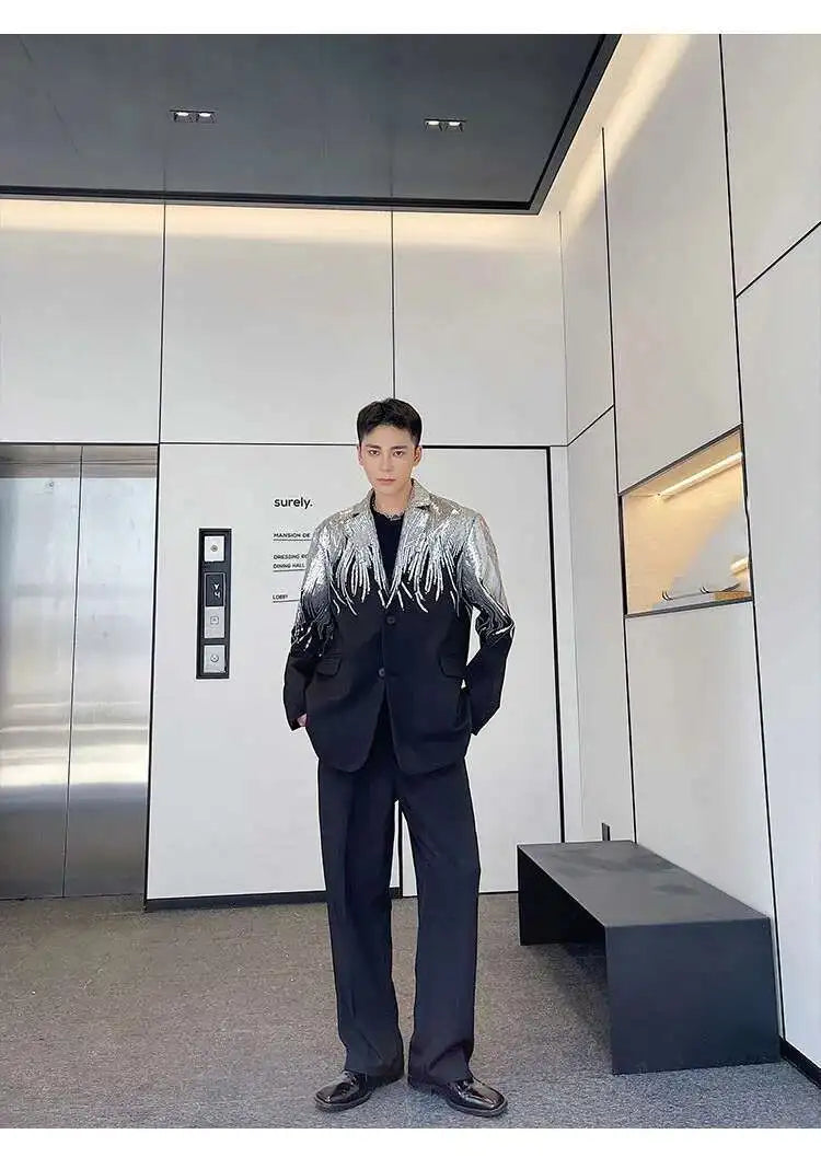 IEFB Embroidery Sequin Trendy Casual Men's Blazer Spring New Fashion Male Jacket Streetwear Suit Coat Personality 9Y9245