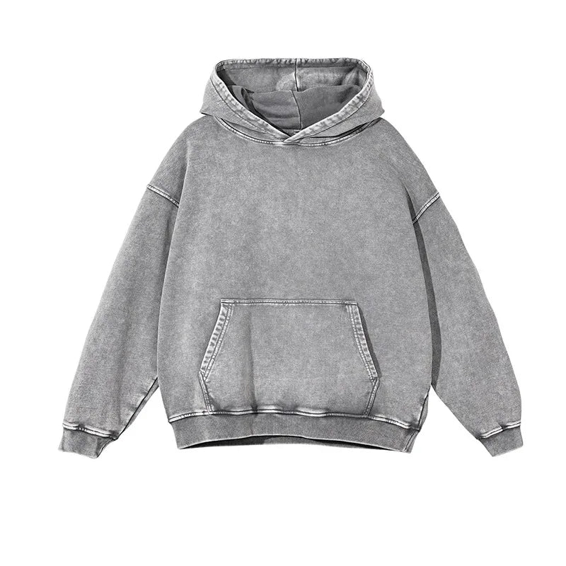 A50 Distressed Thin Hooded Sweatshirt 350g Pure Cotton Hua Cotton Composite Milk Silk Washing Distressed Fashion Sweatshirt