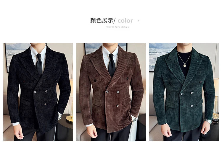 Luxury Velvet Men Blazers Autumn Winter Casual Business Suit Jackets Slim Fit Double-breasted Banquet Party Wedding Dress Jacket