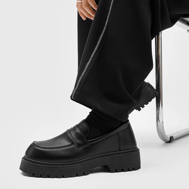 STRONGSHEN Loafers Men Leather Shoes Thick-soled British Style Black Formal Business Shoes Fashion Luxury  Slip-On Casual Shoes