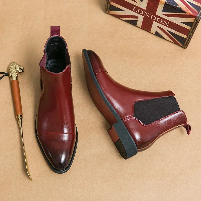Luxury Brand Men's Chelsea Boots New Outdoor Red Sole Square Shoes Handmade Toe Business Ankle Boots for Men Dress Boots 2024