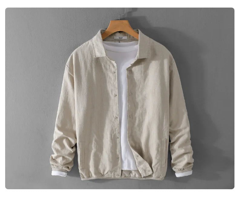 Spring and Autumn New Comfortable Linen Mens Jacket Loose Simple Casual Youth Versatile Cotton Linen Men Clothing FY202
