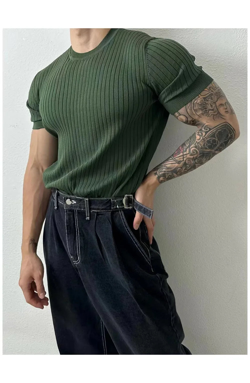 Summer New Light Maturity Knitted Polo Shirt Men's Korean Style Slim Fit Collar Pure Color Casual T-Shirt Cross-Border