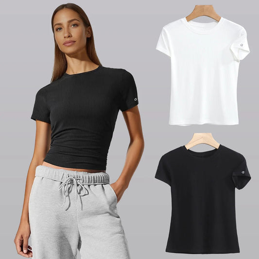 Summer  Short Sleeve  Flexible T-shirt white color Basic casual Tee Shirt Tops