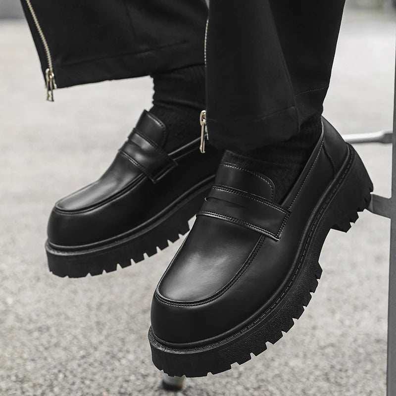 STRONGSHEN Loafers Men Leather Shoes Thick-soled British Style Black Formal Business Shoes Fashion Luxury  Slip-On Casual Shoes