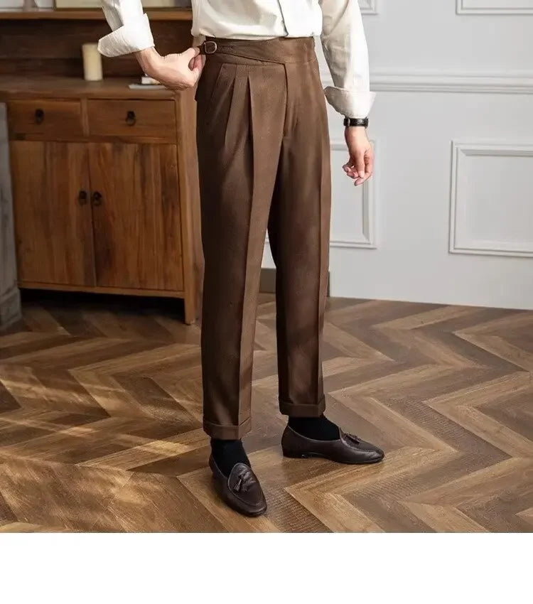 High-waisted Casual Straight-leg Suit Pants For Men Autumn Vintage Draped Waist Trousers Naples Retro Style Business Formal Wear