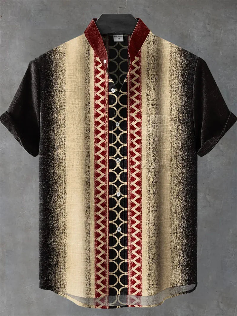 2025 Retro Ukiyo-e Pattern 3D Printing Linen Shirt Men's Fashion Shirt Summer Casual Harajuku Street Wear Vacation Shirt