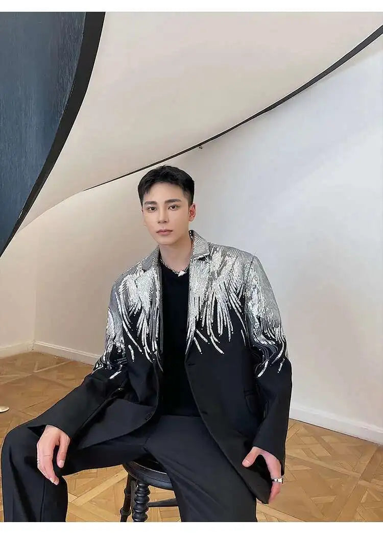 IEFB Embroidery Sequin Trendy Casual Men's Blazer Spring New Fashion Male Jacket Streetwear Suit Coat Personality 9Y9245