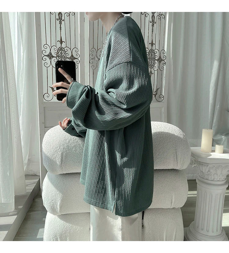 2024 Spring Autumn Casual Long Sleeve T Shirts Men Loose Round Neck T-shirts Male Fashion Harajuku Korean Streetwear Tops Tees