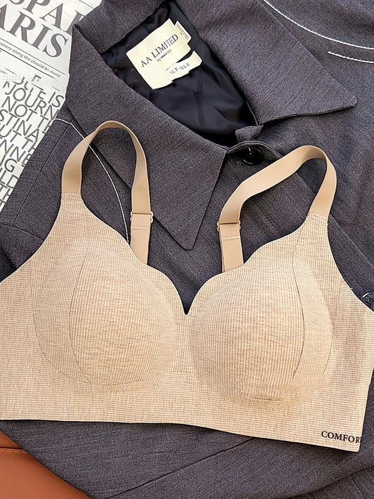 Sexy solid color knitted fabric bra, full cup gathering, non-removable padding, cutout details, warm and skin-friendly material