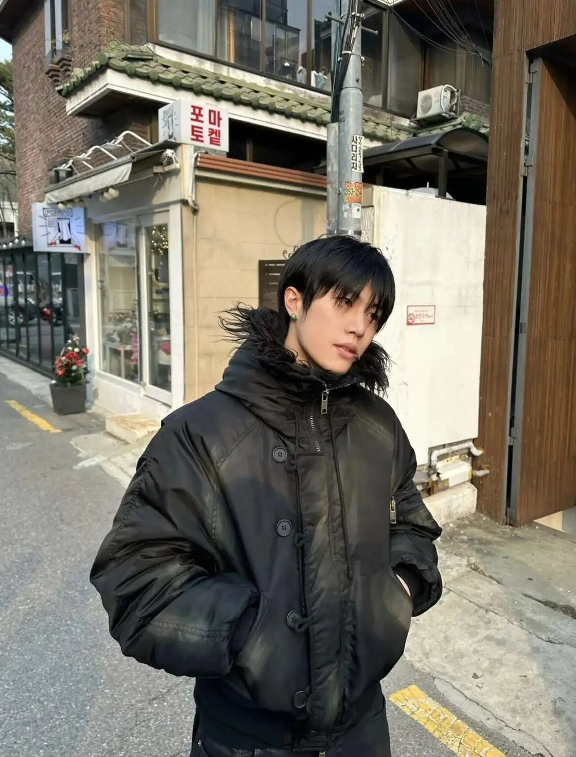 PFNW Winter New Oversized Black Cotton-padded Coat Men's Trend Tie-dye Print Fur Collar Zipper Hooded Quilted Padded  Jackets