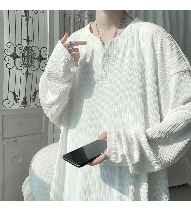 2024 Spring Autumn Casual Long Sleeve T Shirts Men Loose Round Neck T-shirts Male Fashion Harajuku Korean Streetwear Tops Tees