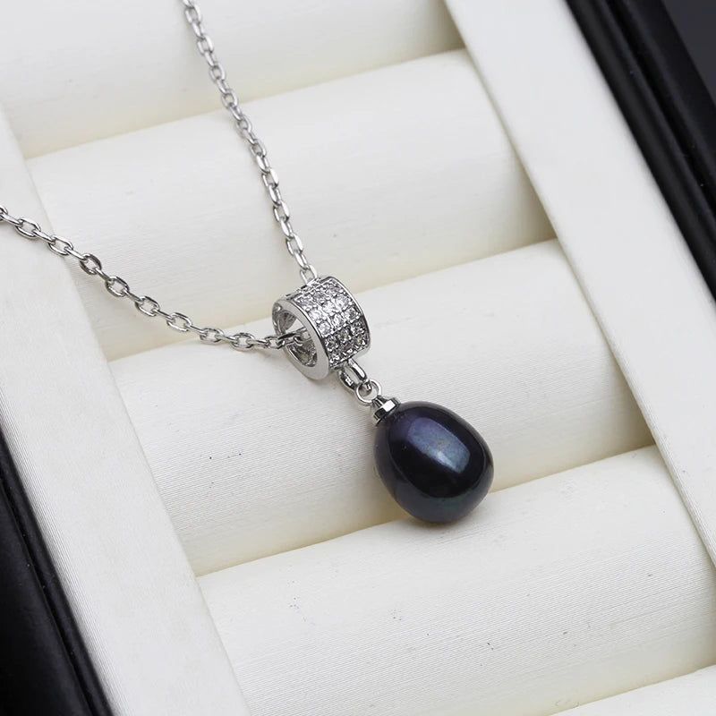 Trend Freshwater Natural Pearl Necklace pendant For Women,Real 925 Sterling Silver Pearl Pendant necklace Wife Engagement Gift
