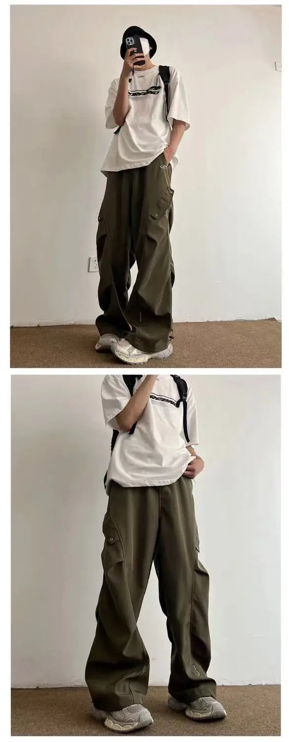 Techwear Parachute Cargo Pants Men Hip Hop Wide Leg Trousers Male Quick Drying Streetwear Loose Oversize Korean Hip Hop