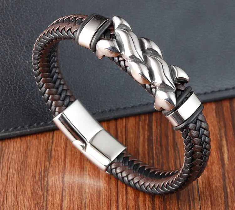 Luxury Quality Vintage Jewellery Accessories Man'S Stainless-Steel Leather Chunky Bracelets For Men