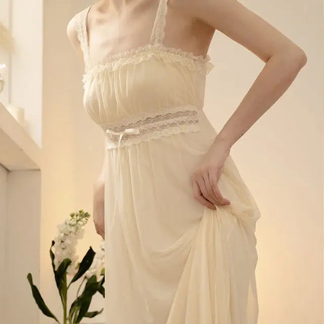 PLUS SIZE 2PCS Robe Set Female Court Style Satin Nightdress Sexy Lace Trim Sleep Suit Home Dress Gown Spaghetti Strap Nightwear