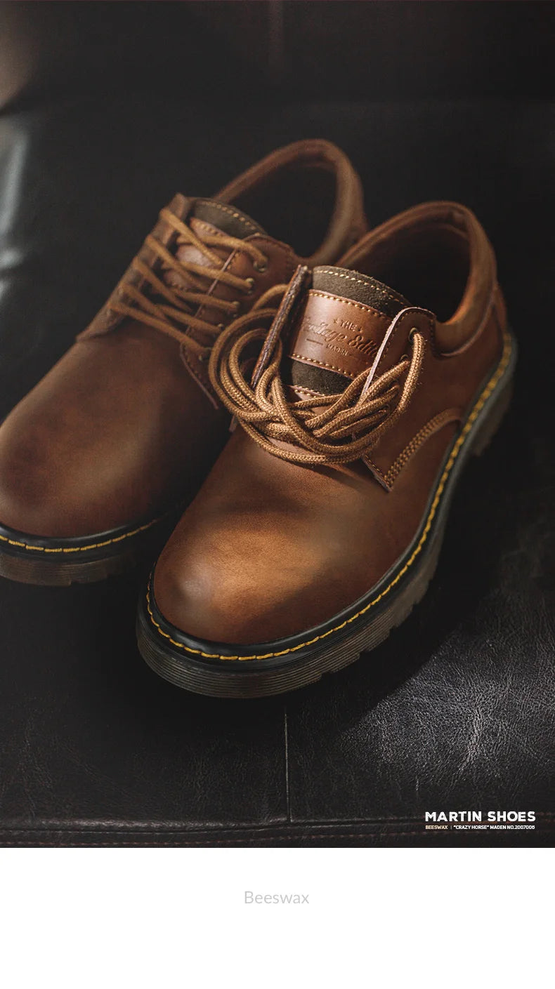 Maden Men's British Genuine Leather Shoes Spring Autumn Outdoor Casual Work Ankle Boots Designer Luxury Low Top Safety Shoes