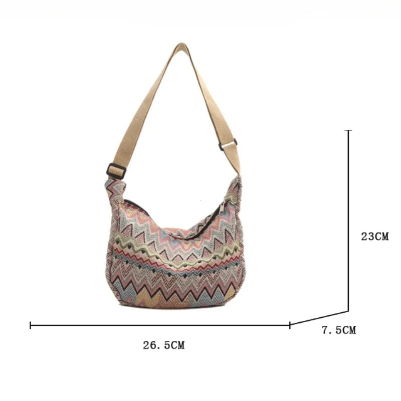 Wave Pattern Design Crossbody Bag for Women New Large Capacity Canvas Shoulder Bag Versatile College Students Dumplings Bag