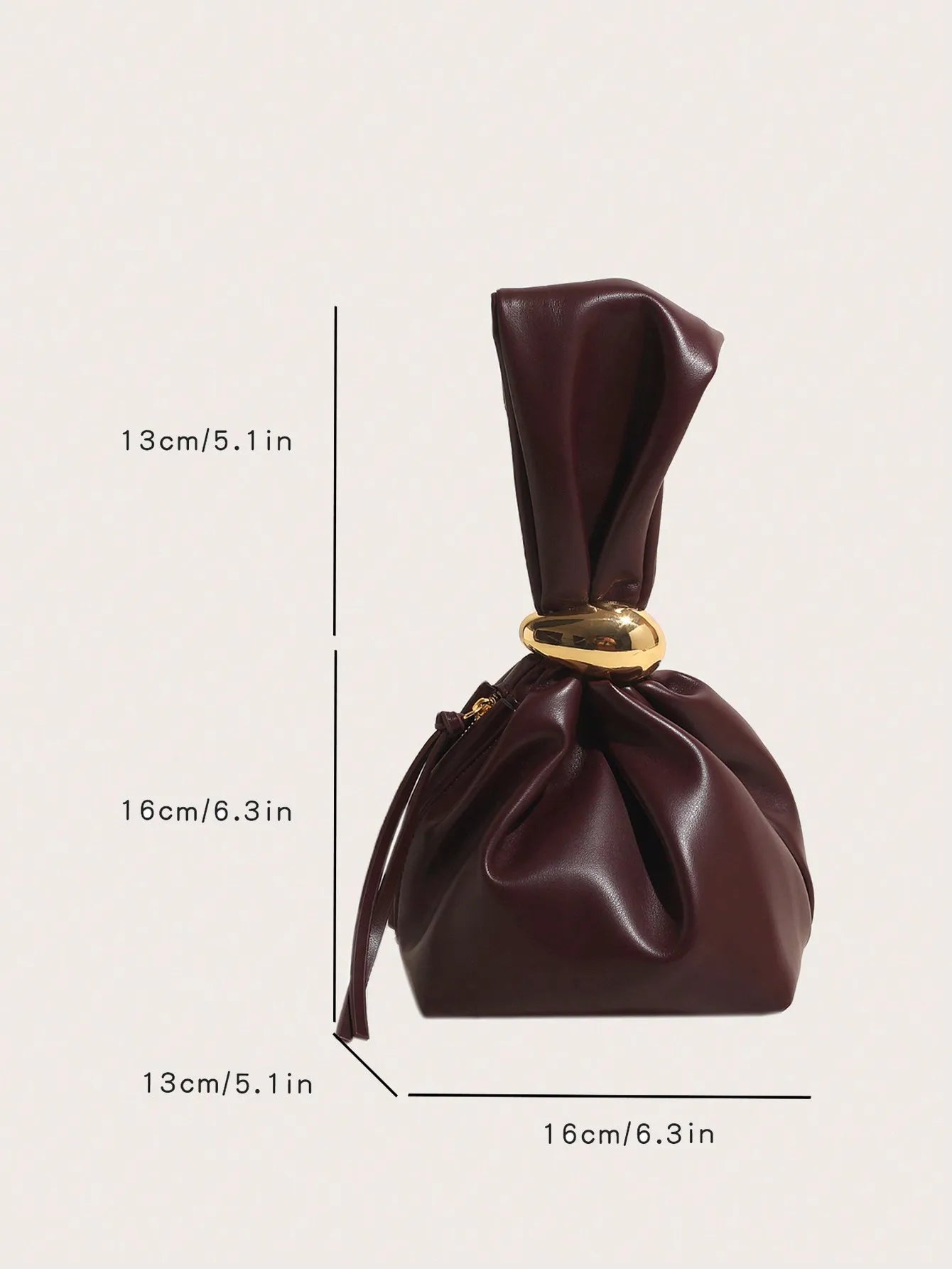 Solid Color PU Leather Handbag Pleated Cloud Shaped Women Bucket Bag, Fashionable Burgundy Women's Luxury Bag