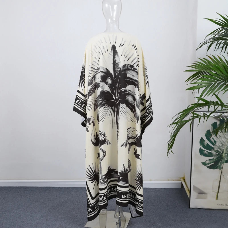 Fashion Print Pleated Long Dresses Women Party O-neck Full Sleeve Female Holiday Dresses 2025 Summer Lady Elegant  Robes