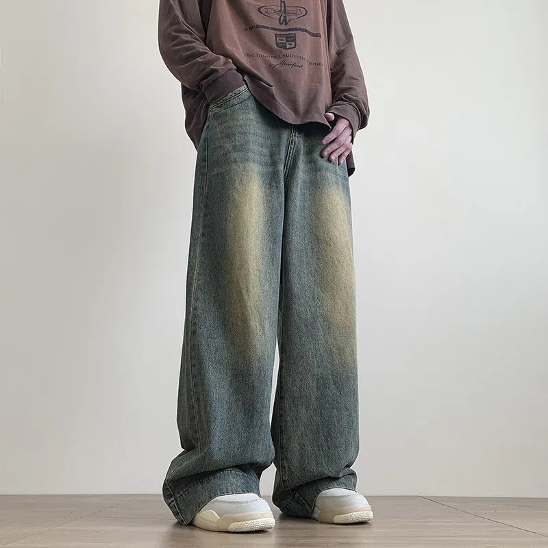 Jeans men Casual Baggy Straight Distressed Vintage Jean Pants Wide-leg Denim Trousers Male Oversize Streetwear Fashion